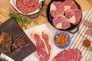 Osso buco, steaks, biltong and mince from The Well Hung box